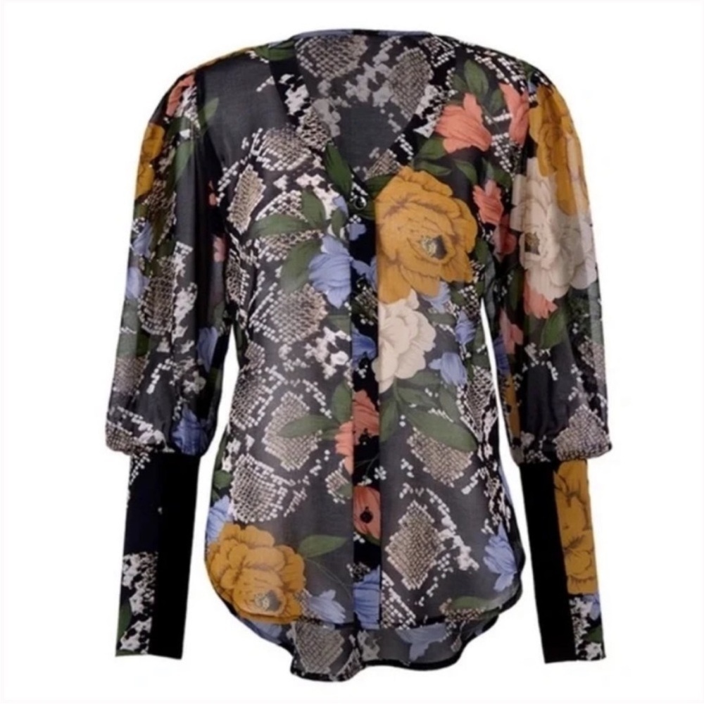 CAbi Snake Charmer Floral Semi Sheer Top - Picture 3 of 11